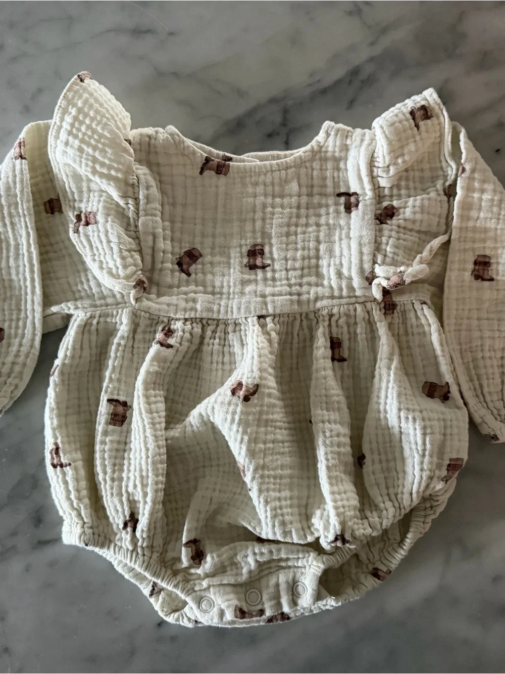Rylee + Cru Cream Muslin One-Piece with Brown Print